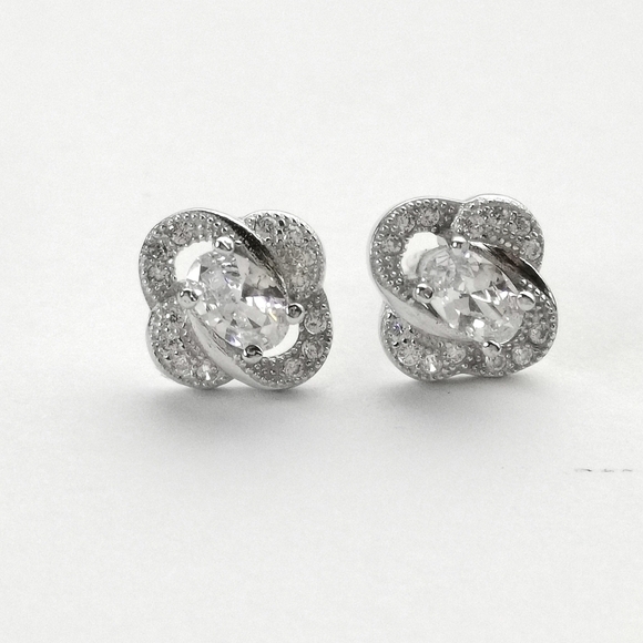 Diamonelle Sterling Silver CZ Love Knot Stud Earrings - Picture 3 of 7